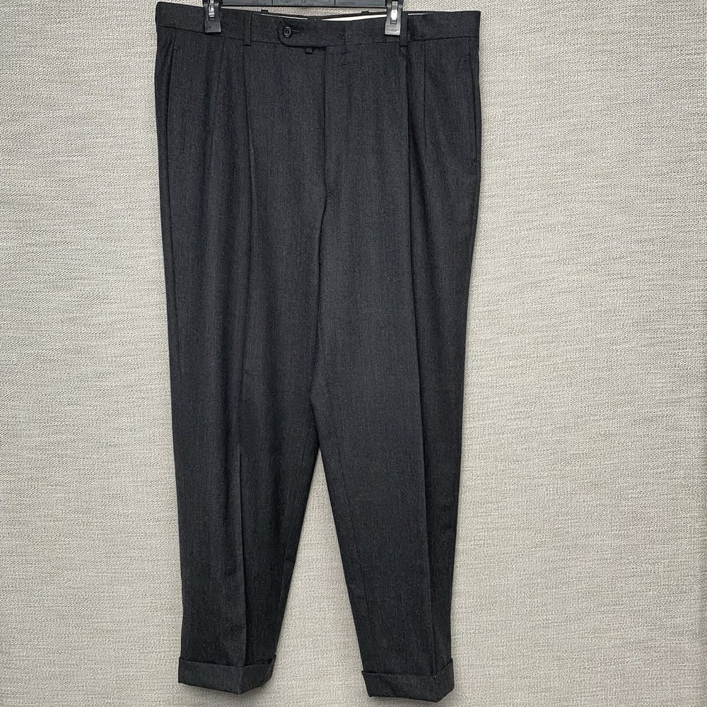 Aquascutum Dress Pant (39x30 Cuffed) Flannel Wool Pleated Dark Gray Quiet Luxury - Picture 2 of 12